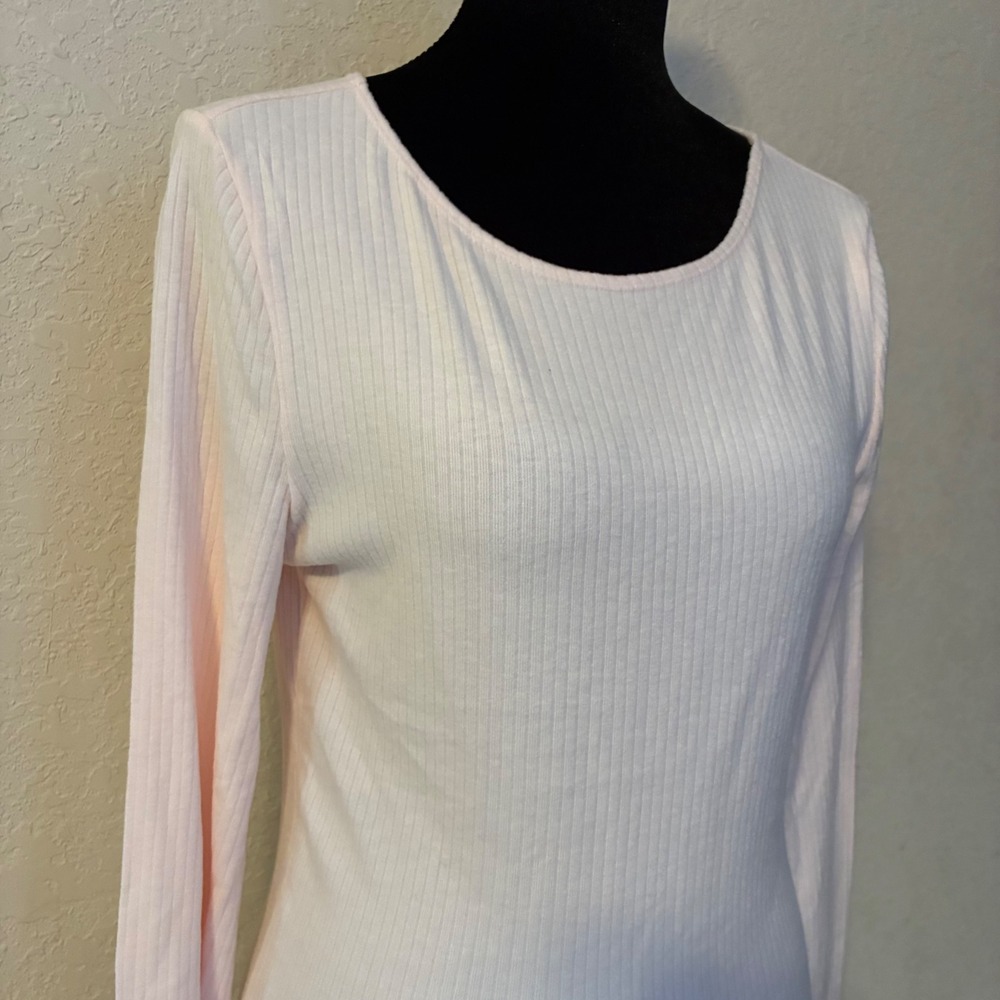 Francesca's Lt Pink Top Ribbed Cabin Coastal Scoop Neck Cozy NWT Womens Medium